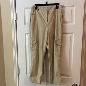 Women's Tan Faux Leather Cargo Pants